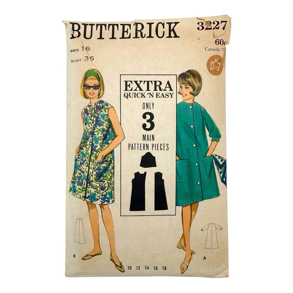 VTG 1965 Butterick Sewing Pattern Quick & Easy Misses Beachdress Size 16 #3227